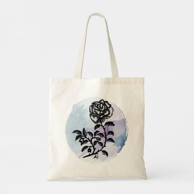 Cottage Rose Magic on Blue Tote Bag (Back)