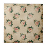 Cottage Rose Tile<br><div class="desc">Romantic cottage roses on a softly distressed neutral background with engraved swirls and butterflies in shades of pink, peach, gold, and green.</div>