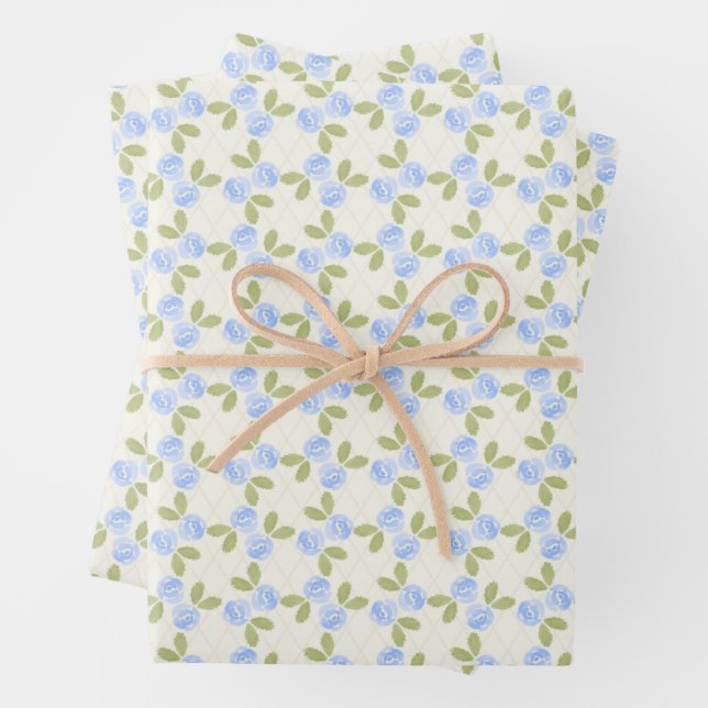 Cottage Roses in sky blue Wrapping Paper Sheet (In situ)