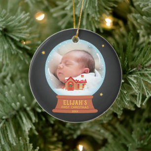 Cottage Snowman Snow Globe Babys 1st Christmas Ceramic Tree Decoration