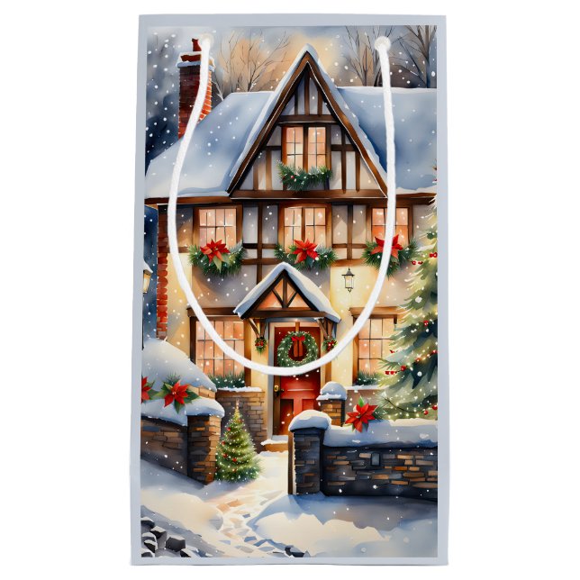 Cottage Snowy Christmas Gift Bag (Front)