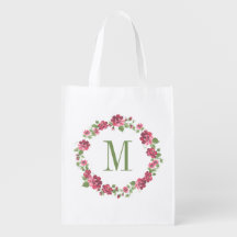 Cottage Style Floral Pink Roses Wreath Monogram