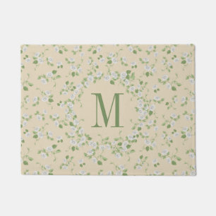 Cottage Style Floral White Daisies Cream Country Doormat