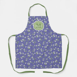Cottage Style Periwinkle Floral Daisies Monogram Apron