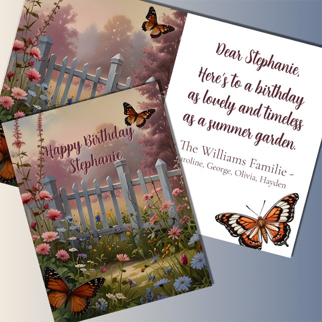 Cottage summer flower garden fence butterflies  card (Creator Uploaded)