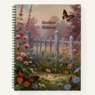 Cottage summer flower garden fence butterflies notebook