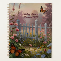 Cottage summer flower garden fence butterflies 