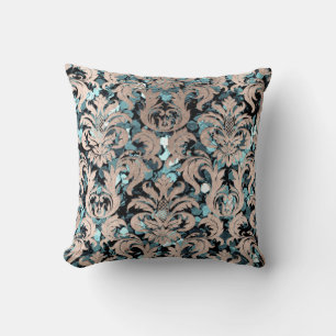 Cottage Teal Aquatic Damask Blue Tiffany Ivory Cushion