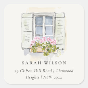 Cottage Vintage Floral Window Moved Address Square Sticker