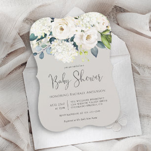 Cottage White Floral Baby Shower Invitation
