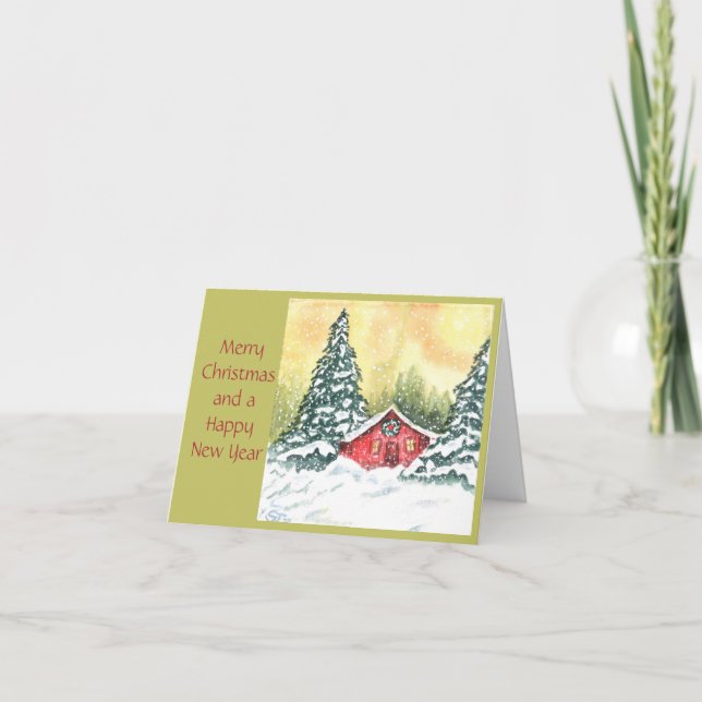 Cottage Winter Scene Christmas Card (Front)
