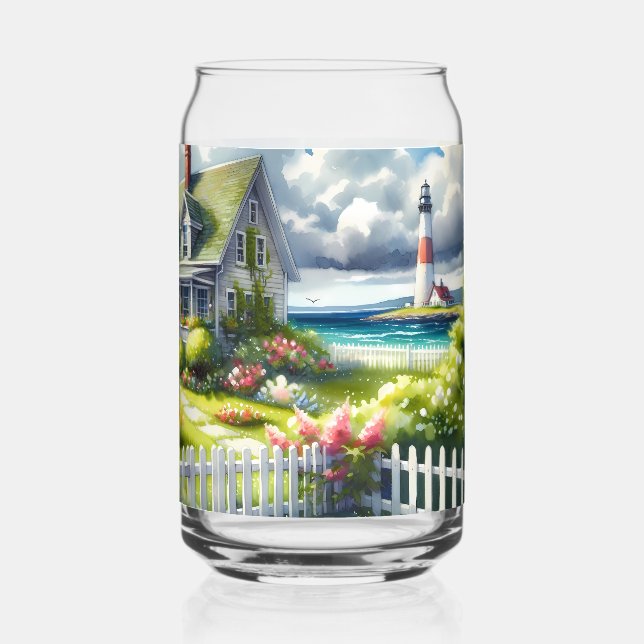 Cottage With View Of The Lighthouse Can Glass (Back)