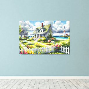 Cottage With View Of The Lighthouse Canvas Print