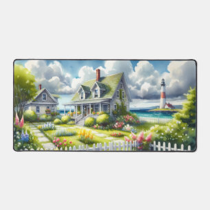Cottage With View Of The Lighthouse Desk Mat