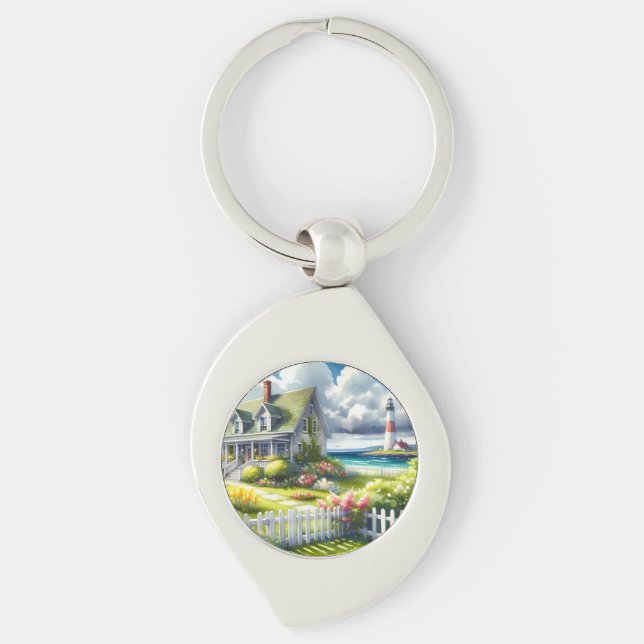 Cottage With View Of The Lighthouse Key Ring (Front)