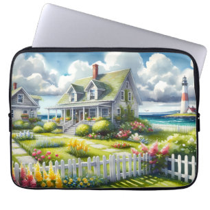 Cottage With View Of The Lighthouse Laptop Sleeve