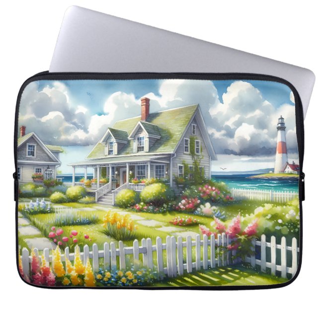 Cottage With View Of The Lighthouse Laptop Sleeve (Front)