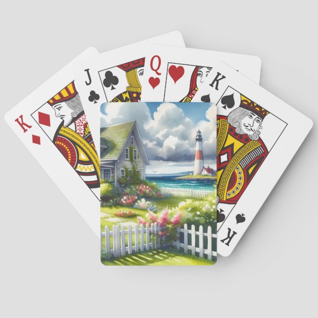 Cottage With View Of The Lighthouse Playing Cards (Back)
