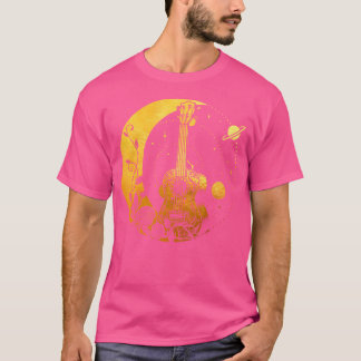 Cottagecore Acoustic Guitar With Moon Sun And Star T-Shirt