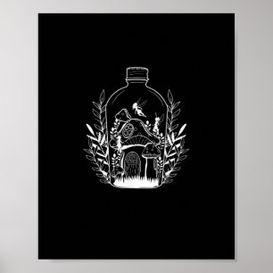 Cottagecore Aesthetic Bottle Mushroom House Fairy Poster