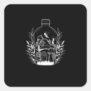 Cottagecore Aesthetic Bottle Mushroom House Fairy Square Sticker
