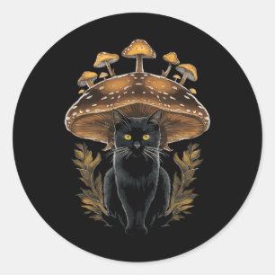 Cottagecore Aesthetic Cat Mushroom Classic Round Sticker