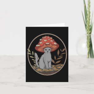 Cottagecore Aesthetic Cat With Mushroom Hat Card