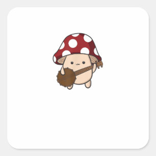 Cottagecore Aesthetic Cute Mushroom Playing Banjo Square Sticker