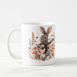Cottagecore Aesthetic Cute Rabbit Playing Banjo Coffee Mug