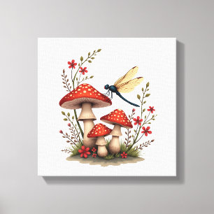 Cottagecore Aesthetic Dragonfly Mushroom Witchy Fl Canvas Print