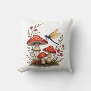 Cottagecore Aesthetic Dragonfly Mushroom Witchy Fl Cushion