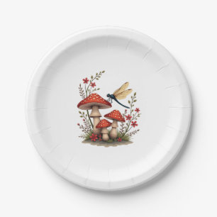 Cottagecore Aesthetic Dragonfly Mushroom Witchy Fl Paper Plate