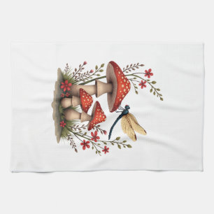 Cottagecore Aesthetic Dragonfly Mushroom Witchy Fl Tea Towel