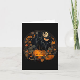 Cottagecore Aesthetic Floral Black Cat Pumpkins Card
