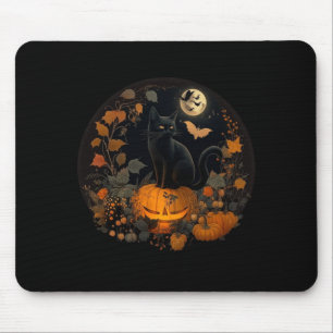 Cottagecore Aesthetic Floral Black Cat Pumpkins Mouse Mat