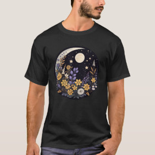 Cottagecore Aesthetic Floral Crescent Moon Flowers T-Shirt