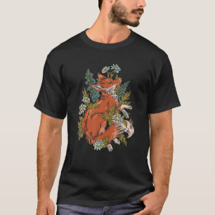 Cottagecore Aesthetic Fox and Camomile Flowers Ret T-Shirt