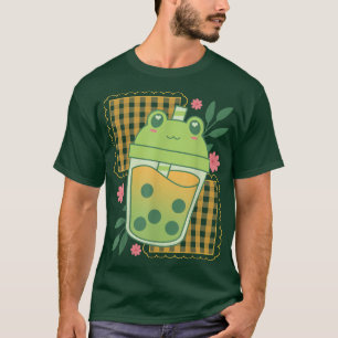 Cottagecore Aesthetic Frog Green Bubble Tea Cute K T-Shirt