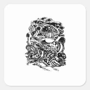 Cottagecore Aesthetic Frog Mushroom Goblincore Art Square Sticker
