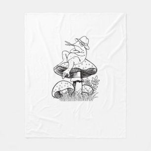 Cottagecore Aesthetic Frog On A Mushroom Goblincor Fleece Blanket