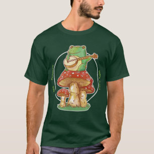 Cottagecore Aesthetic Frog Playing Banjo On Mushro T-Shirt