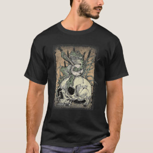 Cottagecore Aesthetic Frog Playing Banjo on Skull T-Shirt