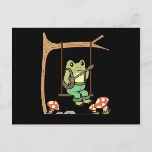 Cottagecore Aesthetic Frog with Banjo and Swing Postcard