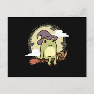Cottagecore Aesthetic Frog with Witch Broom Snail Postcard