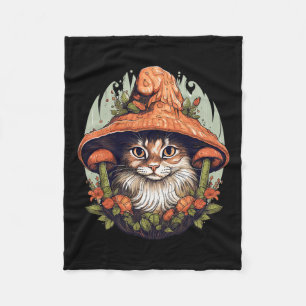 Cottagecore Aesthetic Mushroom Cat Mushroom  Fleece Blanket