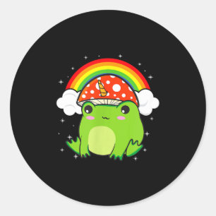 Cottagecore Aesthetic Unicorn Frog Mushroom Hat Go Classic Round Sticker
