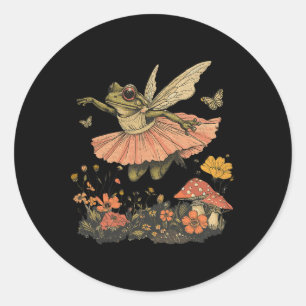 Cottagecore Aesthetic Vintage Fairy Frog Dancing W Classic Round Sticker