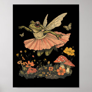 Cottagecore Aesthetic Vintage Fairy Frog Dancing W Poster