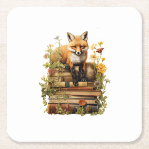 Cottagecore Aesthetic With Book Cute Goblincore Cr Square Paper Coaster
