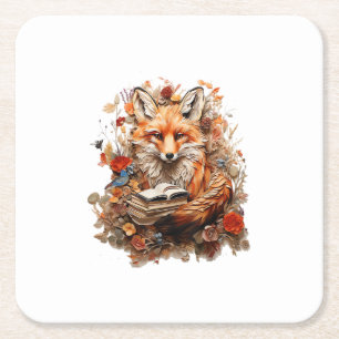 Cottagecore Aesthetic  With Book Cute Goblincore Square Paper Coaster
